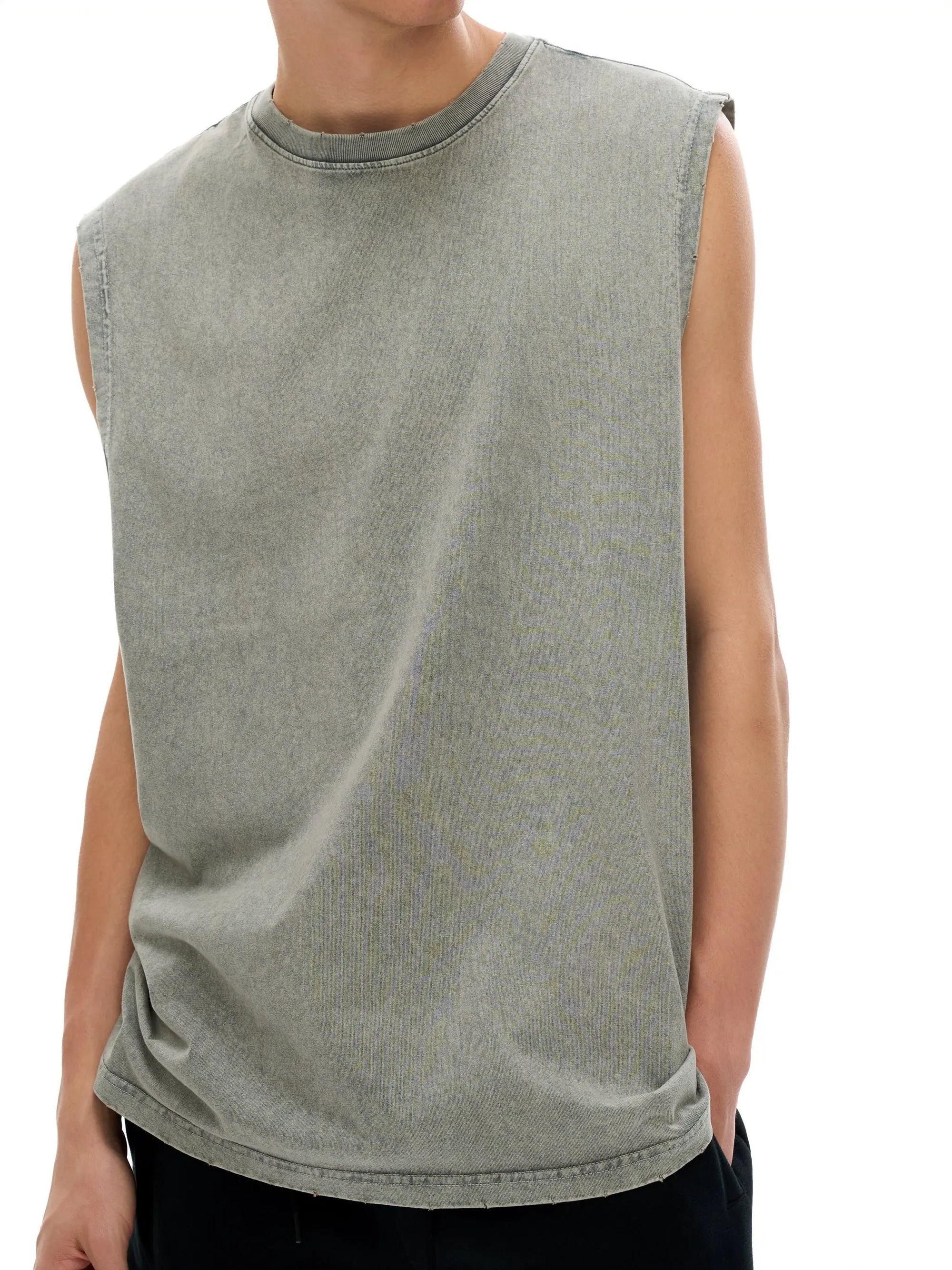 Snow Washed Frayed Hem Tank Top ODMPOD