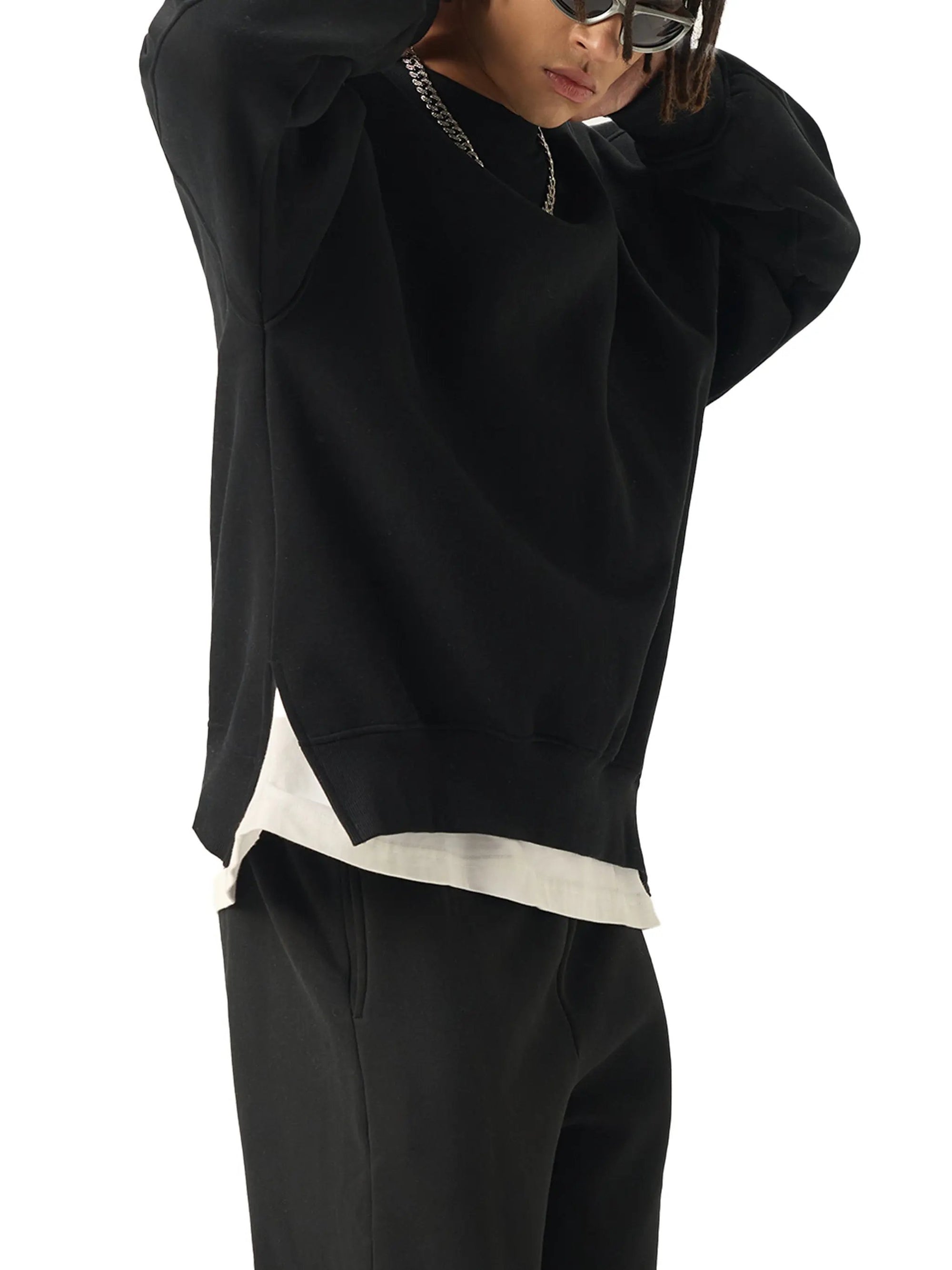 PUSH Fleece Side Slit Crewneck Sweatshirt ODMPOD